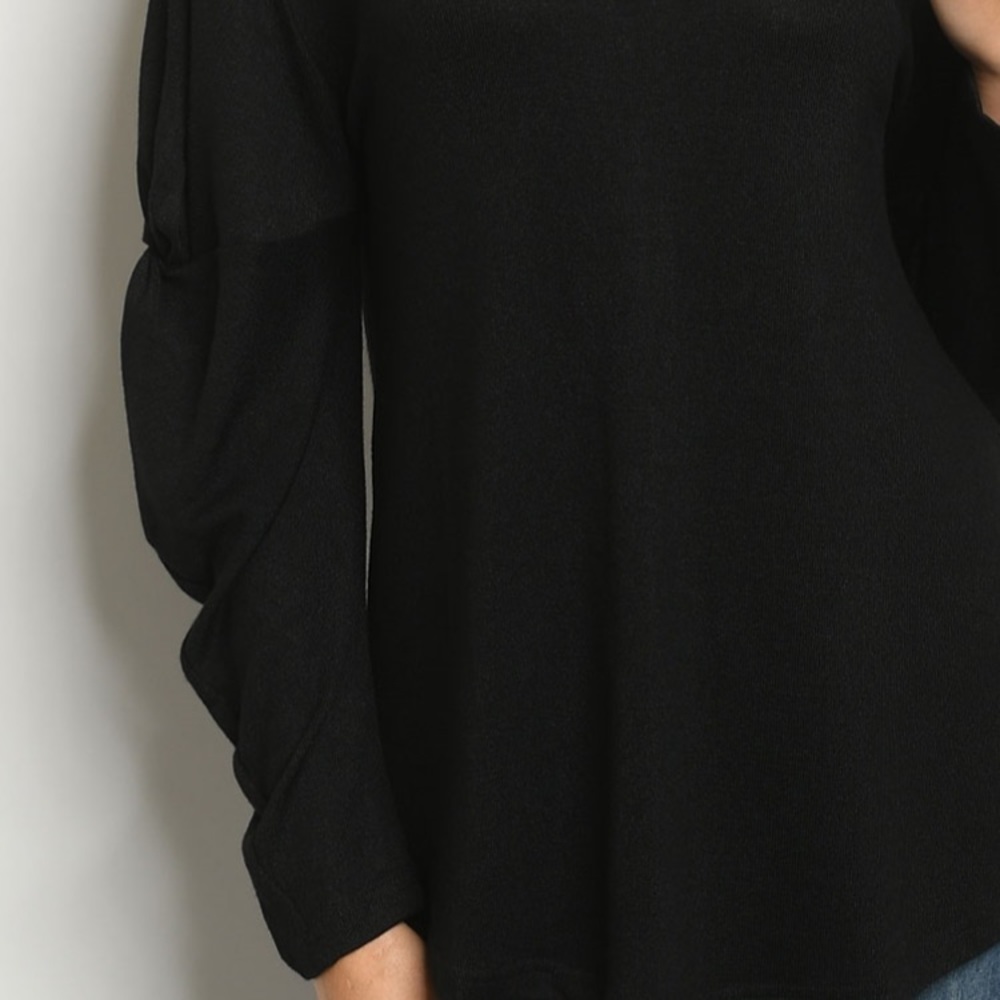 Black, Gathered Sleeve Tunic Top - Picture 12 of 13